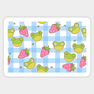 Cottagecore Froggies on Blue Gingham Sticker